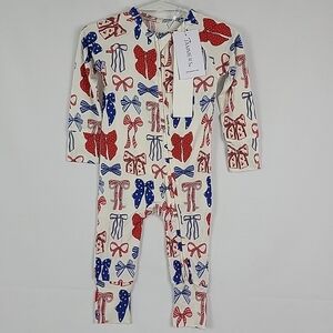 NWT In My Jammers Red White & Blue Bamboo One Piece Romper Pajamas 9-12 Months